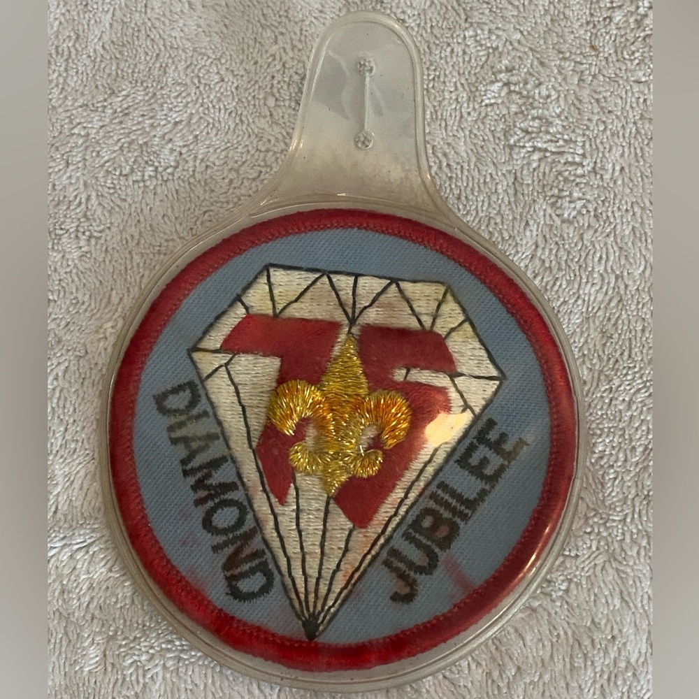 BSA  75th Anniversary Diamond Jubilee Patch VTG Boy Scouts W/ Plastic Cover 1985